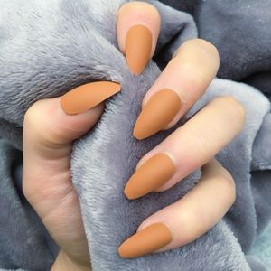 Matte Butterscotch Hand Painted False Nails